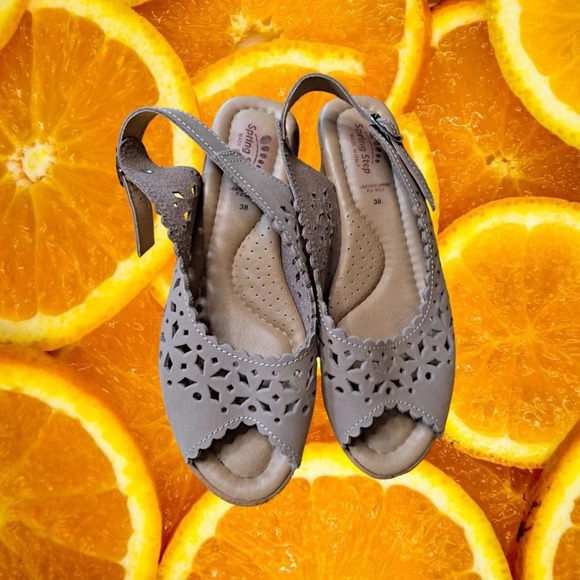 Spring Step Strap Back Open Toe Tan Wedge Sandals‎ Size 42 - Picture 2 of 7